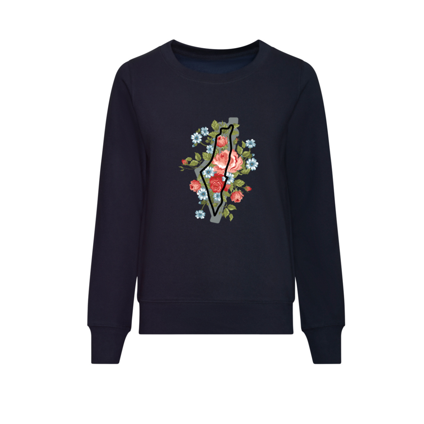 Palestine Floral oversized sweatshirt 'Flourish' black, navy