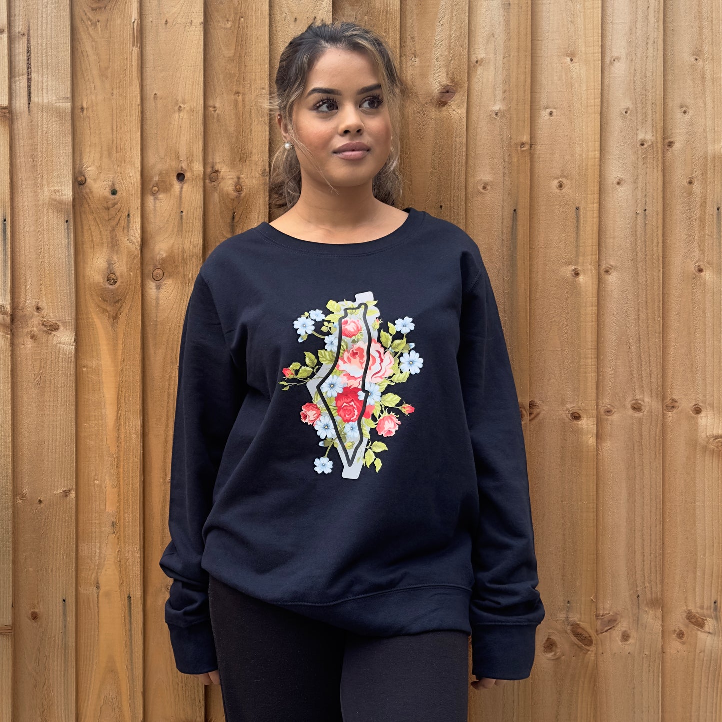 Palestine Floral oversized sweatshirt 'Flourish' black, navy