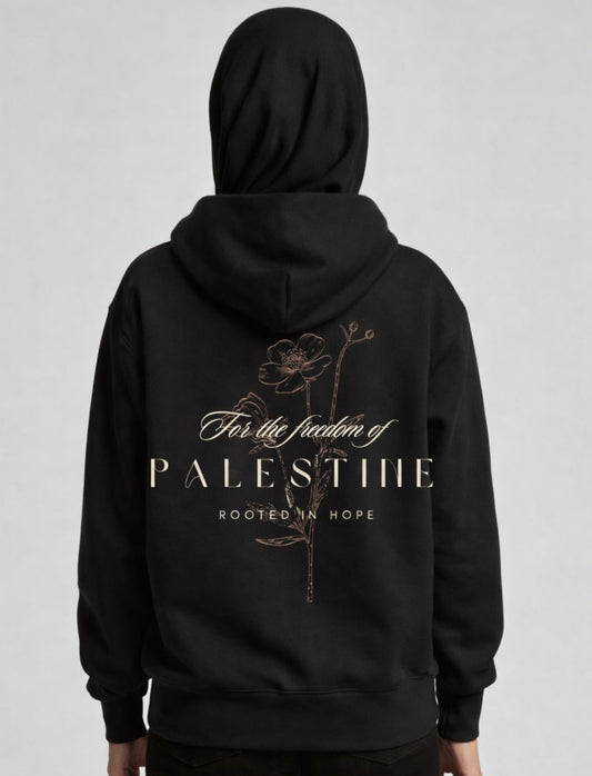 Luxury Black Palestine oversized zipped hoodie 'Rooted' xs - xxl